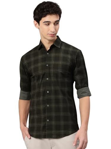 Image of Majestic Man Comfort Slim Fit Cotton Blend Checked Casual Shirt