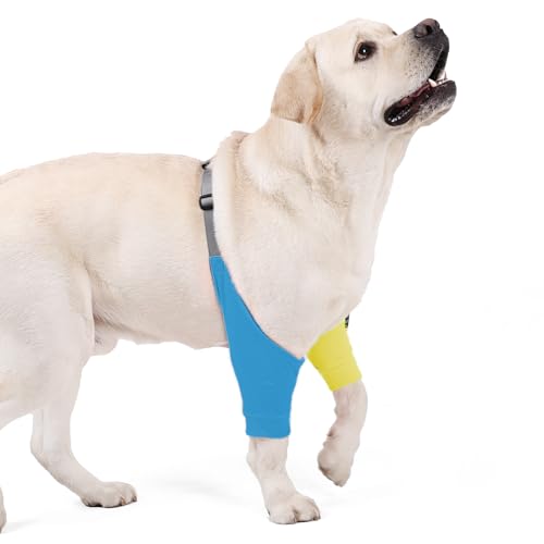 Image of Dog Elbow Protector - Dog Sleeves for Wounds Front Legs, Keep the Elbow Wound Clean, with Inner Padding to Protect the Elbow Joint, Cone Collar Alternative to Stop Licking Wounds (Yellow Blue,XL)