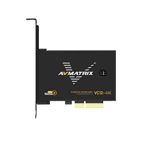 AVMATRIX VC12-4K 4K HDMI PCIE Capture Card 1-Channel HDMI 2.0 Input Loop-Out Input and Capture Support up to 4K60 with bit Rates up to 800Mbps Support YUY2 uncompressed Video