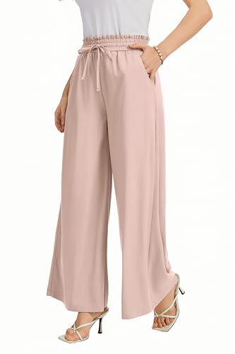 Image of KICZOY Women Flowy Pants Drawstring Waist Wide Leg Palazzo Beach Pants Loose Fit with Pockets