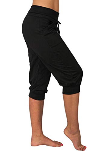 Bwogeeya Calça Capri Feminina De Yoga Com Cordão Solto, Pijama, Jogging Bolsos, Preta