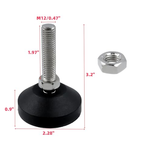Image of M12 Leveling Feet 880 Lb Capacity, 3.2-Inch Height, 2.28-Inch Base, 4Pcs | 50mm Screw Length, Adjustable Swivel, Anti-Slip Bottom, For Tables, Shelves, Workbenches, Cabinets, Machines