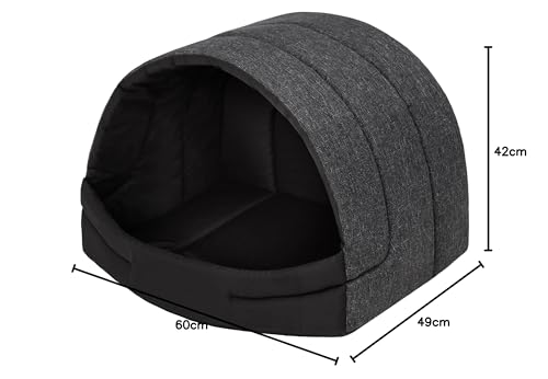 PillowPrim Hundehütte Hundehöhle Hundebett Hundehaus Katzenhöhle Schlafplatz XL - 60x49 cm Schwarz