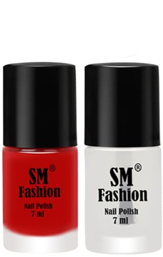 Image of Long Lasting Nail Polish | Nail Paint Combo 7 ml Each) - Set of 2 Red-Top Coat