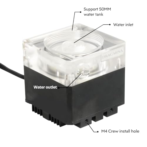 Image of dracaena.io High Flow 650L /H PC Water Pump Combo with Colorful LED and 370ml 300mm (11.8in) Reservoir - 12W, 0.7A, 65mm x 65mm x 365mm (2.6 x 2.6 x 14.4in), Black