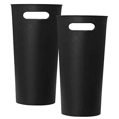 Caxmtu Mülleimer Papierkorb Abfalleimer Badezimmer Papiereimer Höhe 27 cm 10 L Schlanker Mülleimer mit Griff für Zuhause Küche Badezimmer Schlafzimmer Büro, aus Kunststoff, 2 Stück (Schwarz)