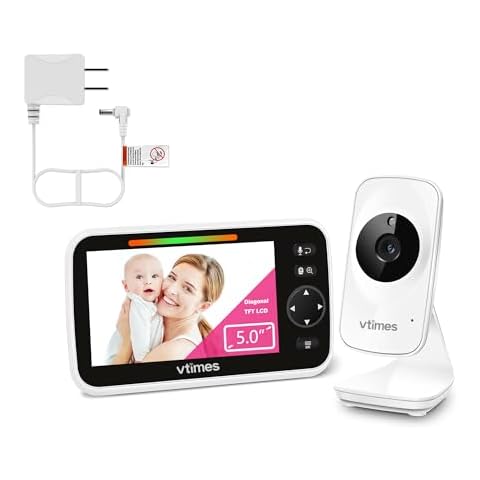 VTimes Video Baby Monitor with Camera and Audio No WiFi 5" LCD Screen with Charger Cover