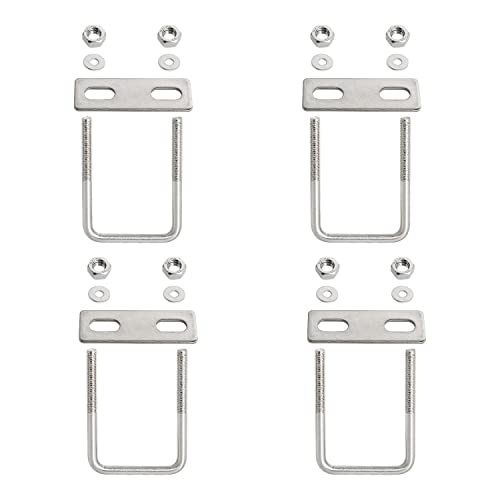 Square U-Bolt 2.17"(55mm) Inner Width U Bolts Brackets 304 Stainless Steel M8 with Nut, Plate, Washer for Car/RV/Trailer Bumper,4 Sets