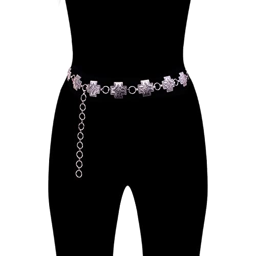 Western Small Square Metal-Etched Cross Chain Belt No. 213