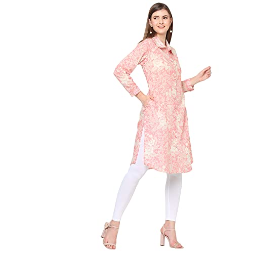 Image of CLOTH HAUS INDIA Floral Printed Shirt Collar Modal Kurti