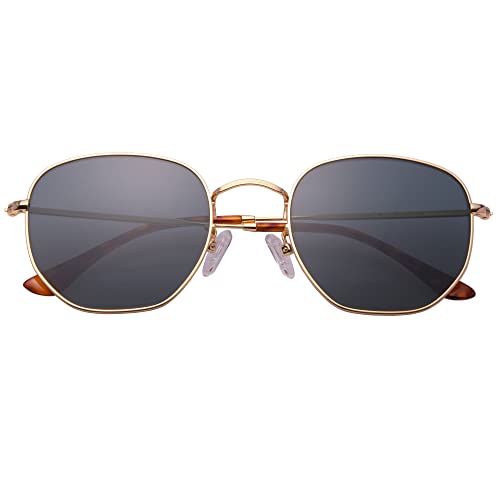 Retro Glass Lens Hexagonal Sunglasses for Men Women Vintage Square Metal Frame Flat Lens Sun glasses4