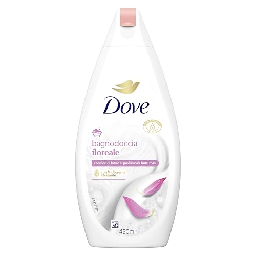 Dove Gel de ducha floral, cuidado hidratante dermo-natural, flores de loto y frutas rojas, 1/4 crema hidratante, dermatológicamente probado, baño de espuma para hombres y mujeres, botella 100%