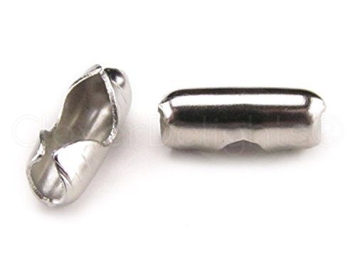 100 Pack - CleverDelights Ball Chain Clasps - Shiny Silver - for 2.0mm Ball Chains - Metal Bead Connector