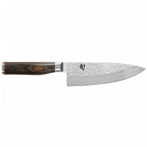 KAI Shun Premier Tim Mälzer japanisches Kochmesser 15 cm Klingenlänge - VG-MAX Kern 61 HRC 32 Lagen Damast hochglanzpoliert - Pakkaholz mittelbraun gemasert - Hammerschlagoberfläche - Made in Japan