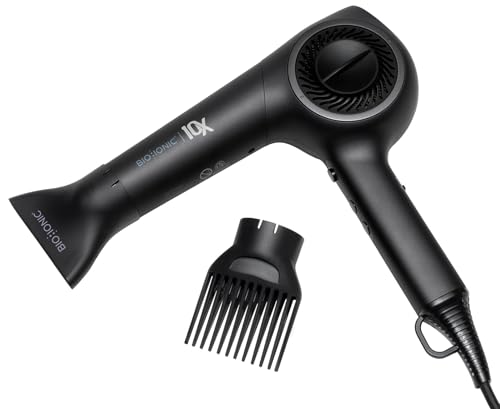 Bio Ionic 10X Ultralight Speed Hair Dryer, Blow Dryer with Adjustable Heat & Speed, Memory Function, Professional Hair Styling Tool for Fast, Frizz-Free Hairstyles, Black, 2025 Newer Version