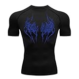Herren-Kompressionsshirt, Schnell Trocknendes Funktionsshirt, Sport- und Fitness-T-Shirt mit Muskelschnitt, Gothic-Print Langarm-Oberteil