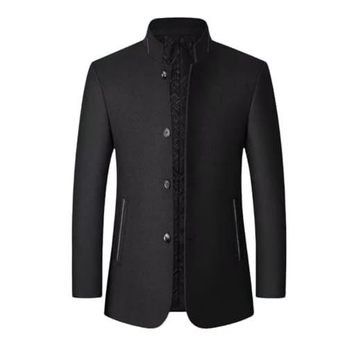 HUIANGLIYG Blazer en Tweed pour Homme, Veste de Costume Vintage en Laine Mélangée À Chevrons, Col Mao, Trench Coat Court en Laine, Coupe Slim, Pardessus...