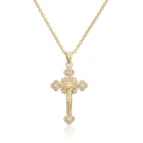 ZORVUJI Collar Personalizado con Colgante de Cruz de Jesús, Chapado en Oro de 18K, Hipoalergénico, Joyería Fina para Mujeres y Niñas (Oro)