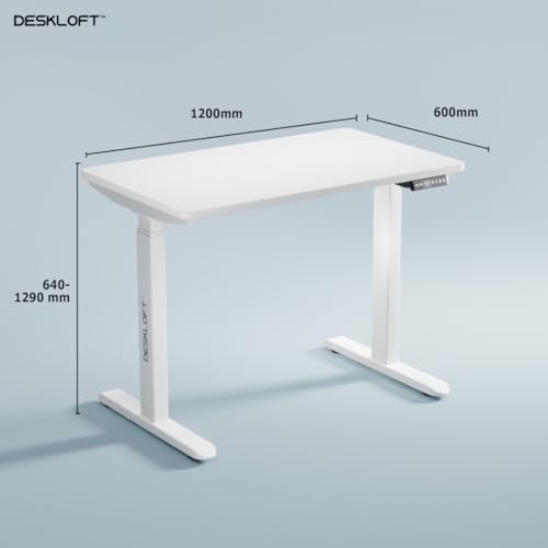 Image of Height Adjustable Electric Desk Table | Motorized Sit Stand Workstation with Walnut Wood Grain Desktop | Ergonomic Computer Table for Home Office (White Frame & White Top, 1200 x 600 mm)