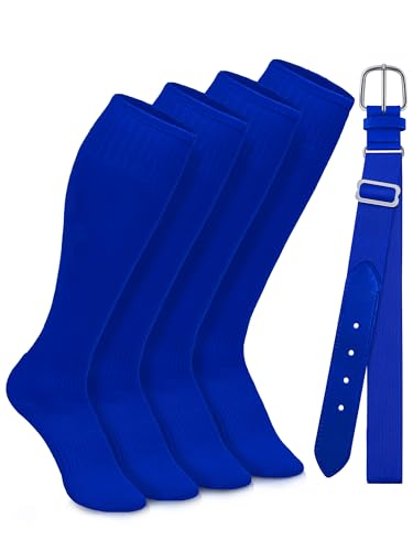 Youth Adult Baseball Socks and Belts Combo Set Cotton Baseball Softball Socks Adjustable Belt for Youth Adult