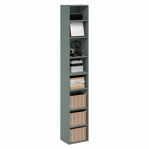 Image of Furinno PASIR Book Shelf, 8-Tier Bookshelf, Bookcase with Open Shelf, 9.3 x 11.8 x 70.9, for Living Room, Bedroom, Home Office, Sage Green