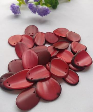 20 Red Slices Curved - Nail Shape from Colombia Rainforest. Top drilled Two Holes. Size: 2-2.5 x 2-2.5 cm R-1041