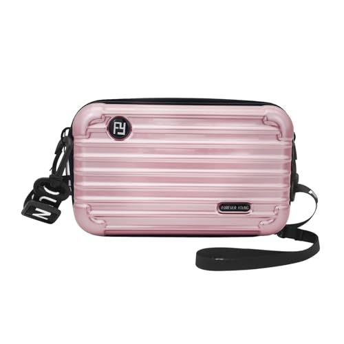 FuninCrea Crossbody Taschen für Frauen, PVC Koffer geformte kleine Crossbody Tasche mit Schulter- und Handgelenkriemen, tragbare Umhängetasche Telefon Tasche mit Mesh Tasche für Reisen (Rosa)