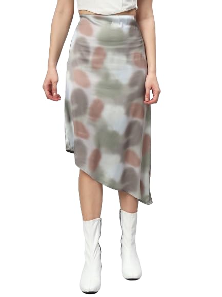 TAMAM Womens Tie and Dye Asymmetric Slip-On A-Line Midi Skirt Grey XL