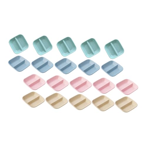 BRIGHTFUFU 20 Pcs Two Saucers Spice Bowl Seasoning Bowl Dipping Sauce Dishes Square Sauce Dish Butter Tray Sauce Holder Seasoning Dish Serving Tray Round Flatware Simple Dish Wheat Straw