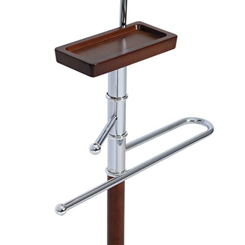 axentia Godiva Floor Standing Clothes Valet, High Gloss Standing Suit Hanger, Chromed Metal Valet Stand with Hanging Rail, Wooden Accessory Tray, Tie Holder and Stable Base,28 x 44 x 108 cm, Silver