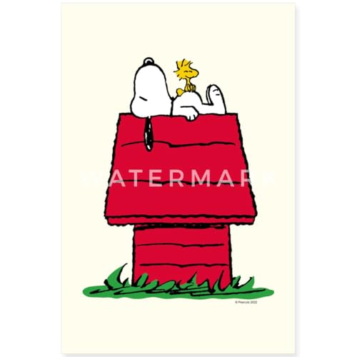 Spreadshirt Peanuts Snoopy Woodstock Und Die Hundehütte Poster 40x60 cm, One size, Weiß
