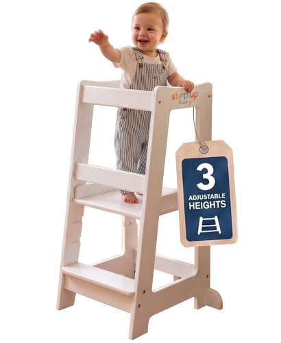 Toddler Tower 3-Level Adjustable Wooden Toddler...