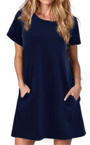 Image of Alaster Women's Casual Summer T Shirt Dress Loose Short Sleeve Tunic Dress with Pocket for Women