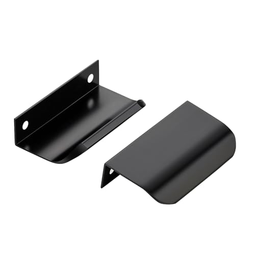 Image of Matte Black Cabinet Handles Finger Edge Pulls 3 Inch CC 6 Pack | Low-Profile Finger Grip, Cabinet Door Edge Mount, Smooth Handle Shape, 5.9 Inch (150mm), For Drawers, Cupboards, Kitchen