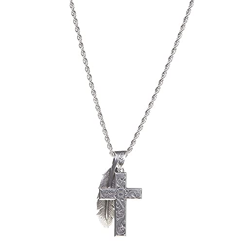 M F Western Products Womens Silver Cross And Feather Necklace