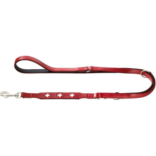 HUNTER Verstellbare Hundeführleine SWISS, Farbe: rot/schwarz, weiches Rindsleder, schweizer Kreuz, elegante Optik, 3-fache Verstellmöglichkeit, komfortabel, Made in Germany, Größe: 13/200