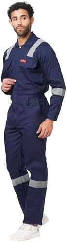 FRENCH TERRAIN® Men's 100% Cotton Pyrovatex Fire Retardant Industrial Coveralls (Boiler Suit) with Reflective Tape 240 GSM. Color_ Grey, Size_5XL - 50