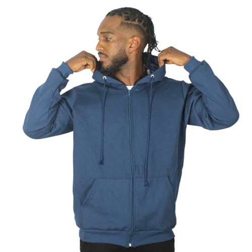 Casaco Blusa Moletom Masculino Peluciado De Frio Canguru Com Capuz E Zíper Tamanho:G;Cor:Azul Escuro