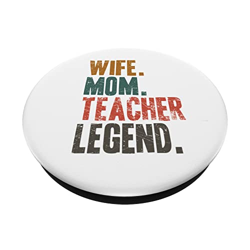 Wife Mom Teacher Funny Teacher Mother PopSockets Swappable PopGrip, Black - Image 2