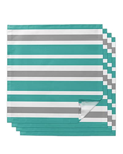 Set de 4 Servilletas de Tela Rayadas Turquesa, Blanco y Gris 20x20 Pulgadas miniatura 1
