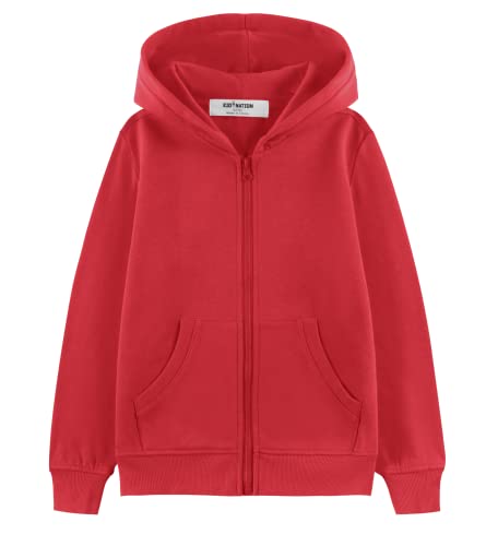 Kid Nation Kids Soft Brushed Fleece Zip-Up Hooded Sweatshirt Hoodie for Boys or Girls XL Tomato Red