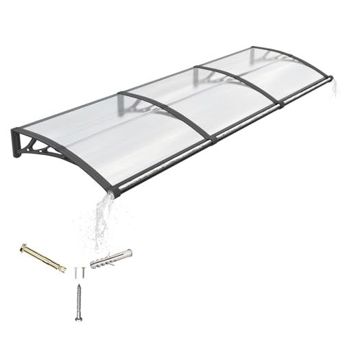Auvent pour Porte d'entrée 300x100cm,Toit Marquise avec Gouttière en Polycarbonate Protection Contre Pluie,UV et la Neige Support Robuste en ABS Durable