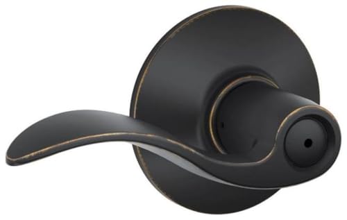 Image of SCHLAGE Accent Bed /Bath Privacy Door Handle with Lock, Aged Bronze | Interior bedroom or bathroom door lever with push button lock, Reversible, Easy install, Certified durability, Universal fit