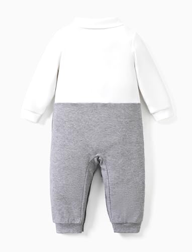 Patpat Baby Newborn Infant Boys Gender Neutral Long Sleeve Button White Bow Tie Romper Jumpsuit Outfits Clothes 9-12 Months thumb #2