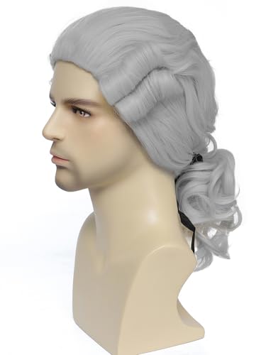 Image of Men's 18th Century Colonial Judge Wig, Noble Aristocrat Court Wig, Historical Barrister Gentleman Cosplay Wig for Halloween and Christmas Theme Party (Dark Gray)