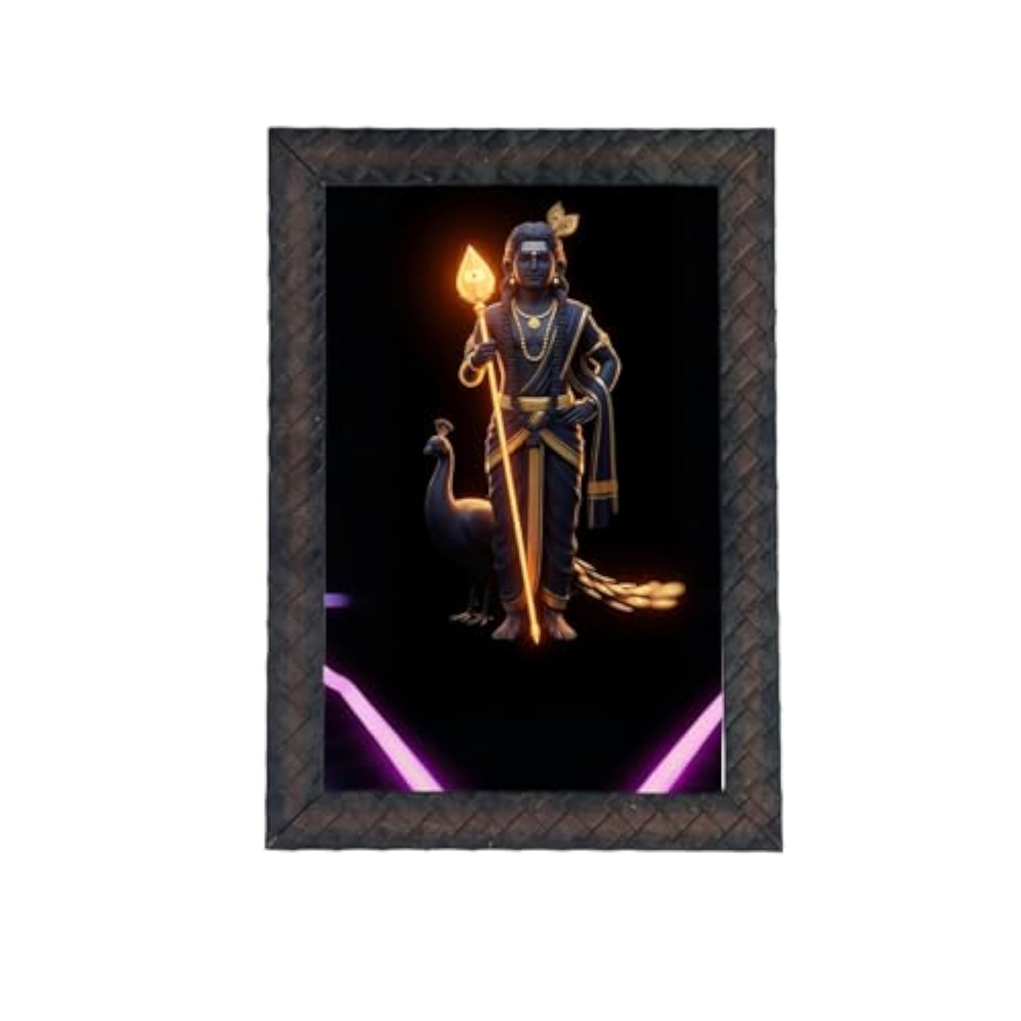 Lord Murugan Wall Art with LED Lighting, Framed Decor