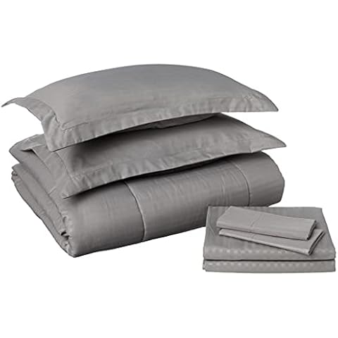 Queen Comforter Set 8 Piece Bed in a Bag with Bed Skirt, Fitted Sheet, Flat Sheet, 2 Pillowcases, 2 Pillow Shams, Queen, Dobby Gray Cover