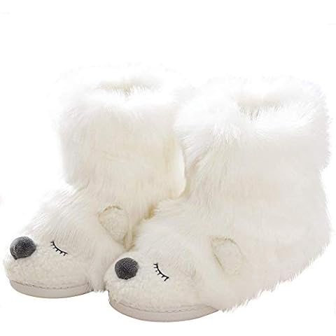Cute Animal Fluffy Booties Slippers for Women Warm Soft Boots Monster Cosplay White Size: 4-5.5 Cover