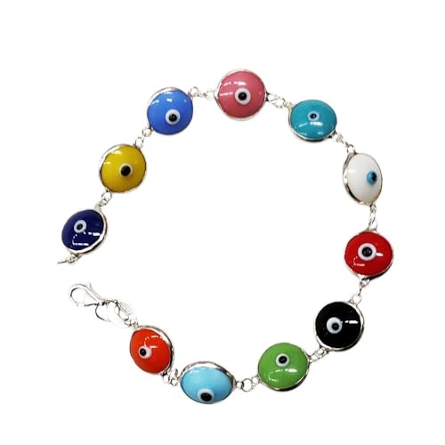 Pulsera de plata con ojos turcos multicolores, amuleto protector