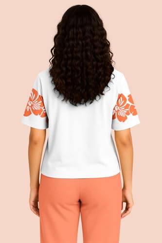 Image of HELLCAT Beige Printed Loose Fit Crew-Neck Crop T-Shirt for Women